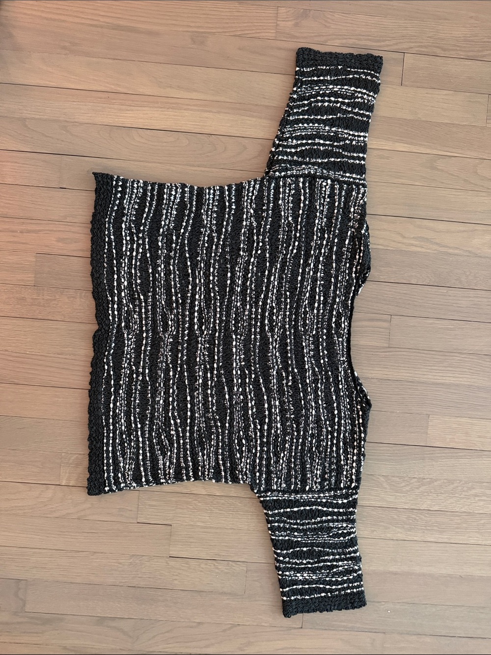 Eileen Fisher Black and White One-Shoulder Knit Sweater